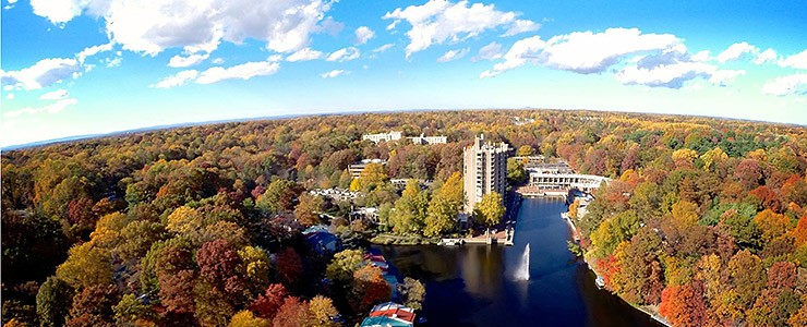 Aerial view of Lake Anne in Reston, Virginia in the fall