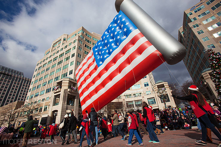 Giant flag balloon in the Reston Holiday Parade